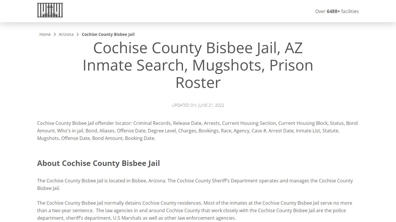 Cochise County Bisbee Jail, AZ Inmate Search, Mugshots ...